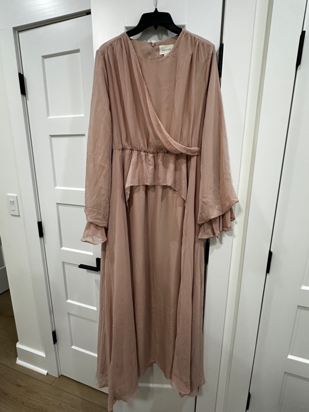 Veiled Collection Blush Pink Long Sleeve Wrap Maxi Dress